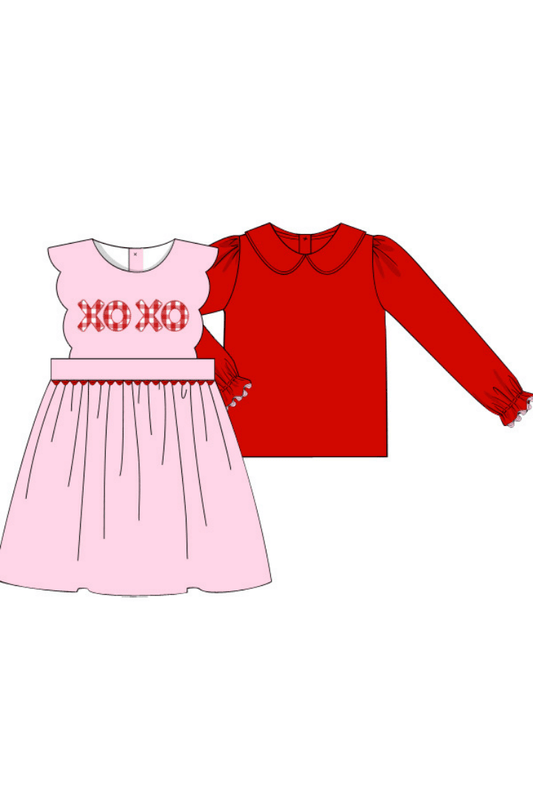 The Smocked Flamingo Apparel & Accessories Pre-Order XOXO Applique Pink Corduroy Dress and Shirt