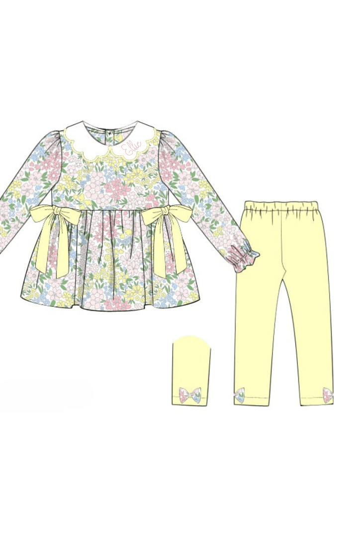 The Smocked Flamingo Apparel & Accessories Pre-Order Yellow and Pink Floral Knit Pant Set