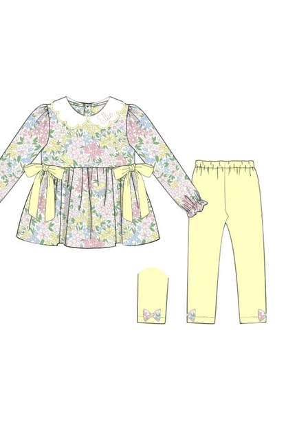 The Smocked Flamingo Apparel & Accessories Pre-Order Yellow and Pink Floral Knit Pant Set