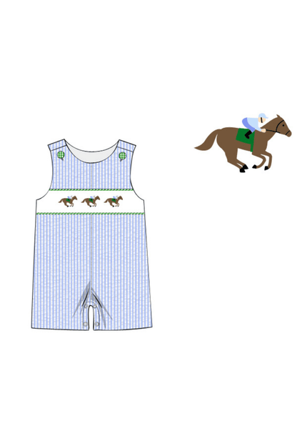 The Smocked Flamingo Apparel & Accessories Pre-Oreder Smocked Blue Seersucker Derby Jon Jon
