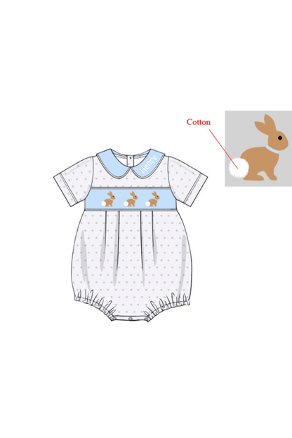 The Smocked Flamingo Apparel & Accessories Pre-Oreder Smocked Blue Swiss Dot Bunny Bubble