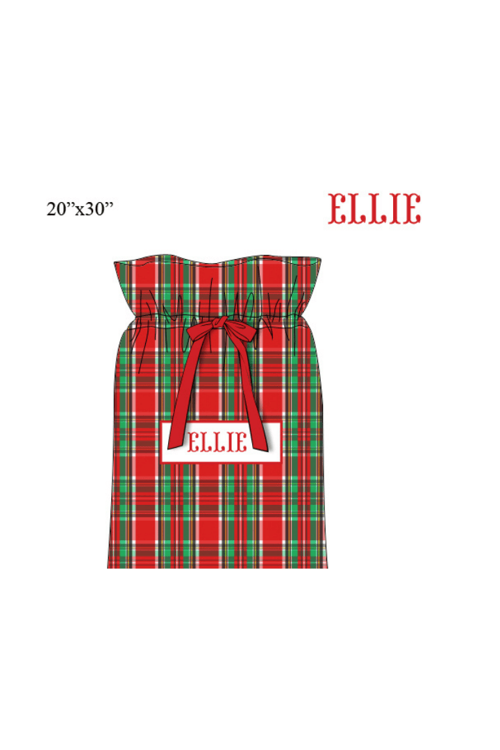 The Smocked Flamingo Apparel & Accessories Present Bag / One Size Pre-Order Smocked Custom Name Christmas Tartan Plaid Trimmings