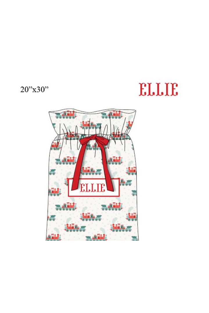 The Smocked Flamingo Apparel & Accessories Present Bag / One Size Pre-Order Smocked Custom Name Holiday Train Trimmings