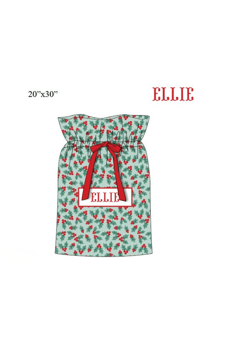 The Smocked Flamingo Apparel & Accessories Present Bag / One Size Pre-Order Smocked Custom Name Holly Christmas Trimmings