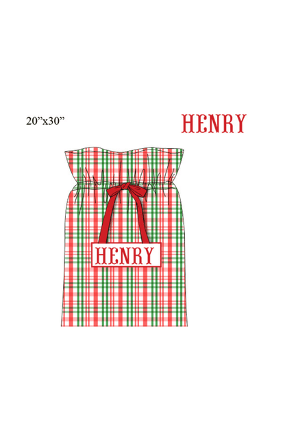 The Smocked Flamingo Apparel & Accessories Present Bag / One Size Pre-Order Smocked Custom Name Red and Green Plaid Trimmings