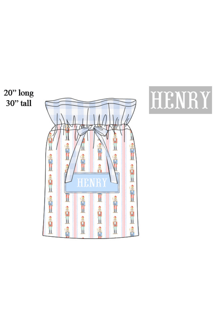 The Smocked Flamingo Apparel & Accessories Present Bag Pre-Order Smocked Custom Name Blue Nutcracker Christmas Trimmings