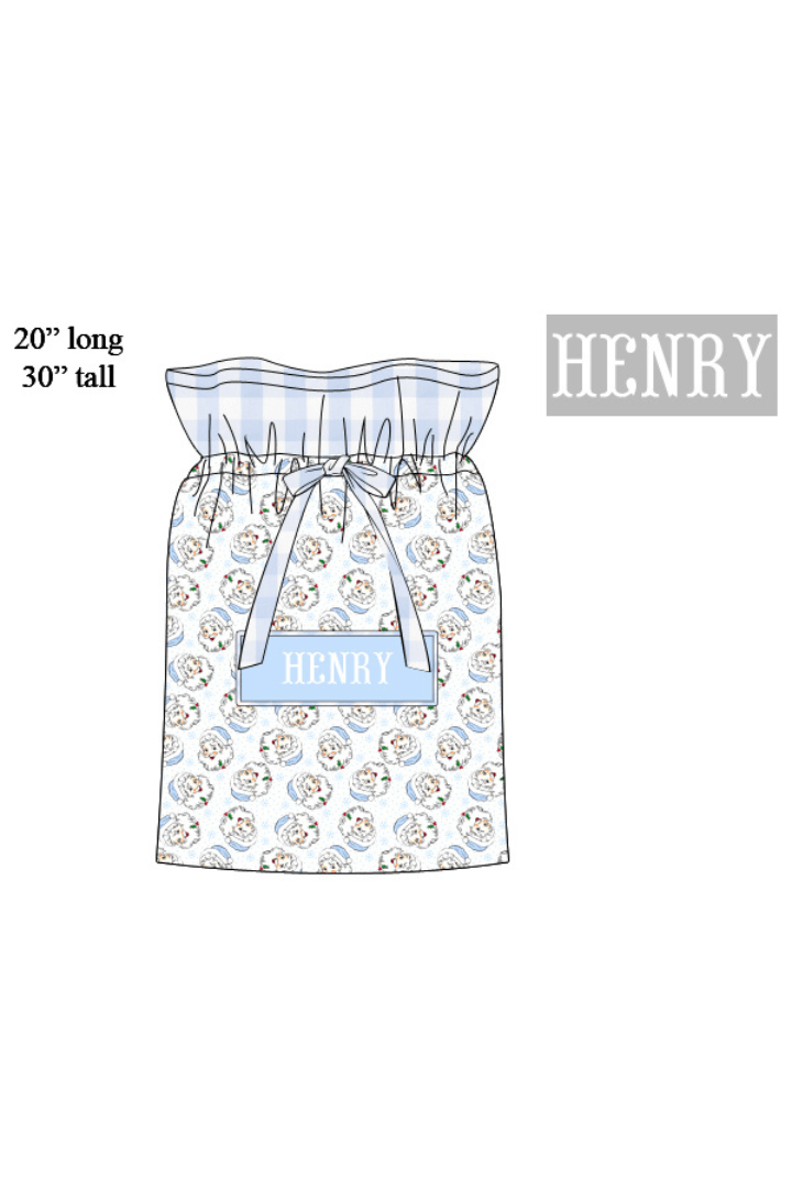 The Smocked Flamingo Apparel & Accessories Present Bag Pre-Order Smocked Custom Name Blue Vintage Santa Christmas Trimmings