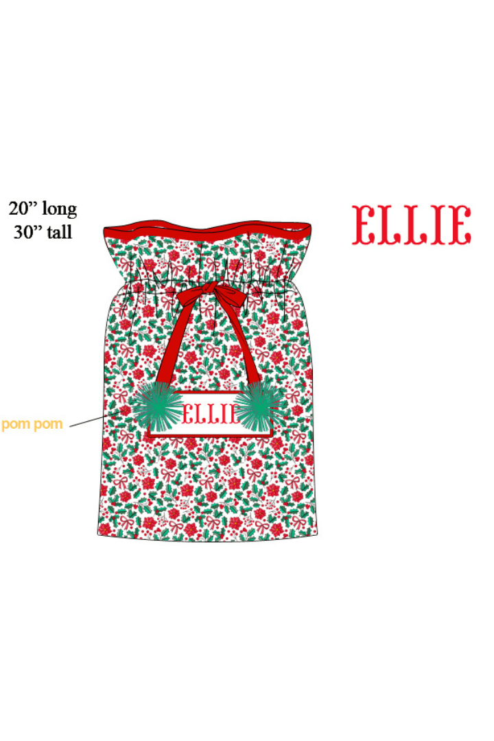 The Smocked Flamingo Apparel & Accessories Present Bag Pre-Order Smocked Custom Name Christmas Holly Christmas Trimmings