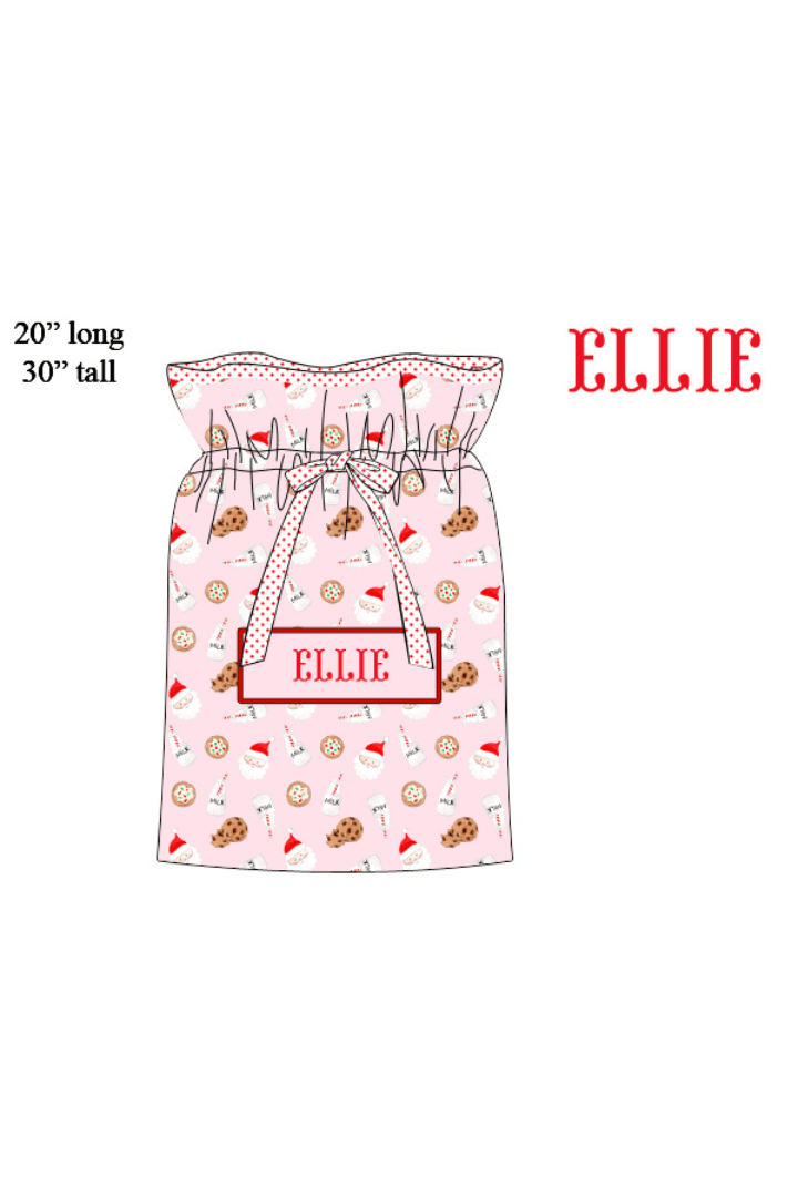 The Smocked Flamingo Apparel & Accessories Present Bag Pre-Order Smocked Custom Name Pink Cookies and Milk Christmas Trimmings