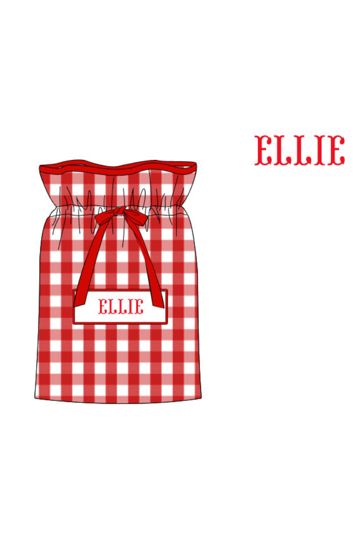 The Smocked Flamingo Apparel & Accessories Present Bag Pre-Order Smocked Custom Name Red Gingham Christmas Trimmings