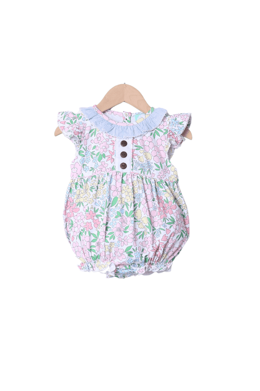 The Smocked Flamingo Apparel & Accessories Pretty Blue Floral Knit Bubble