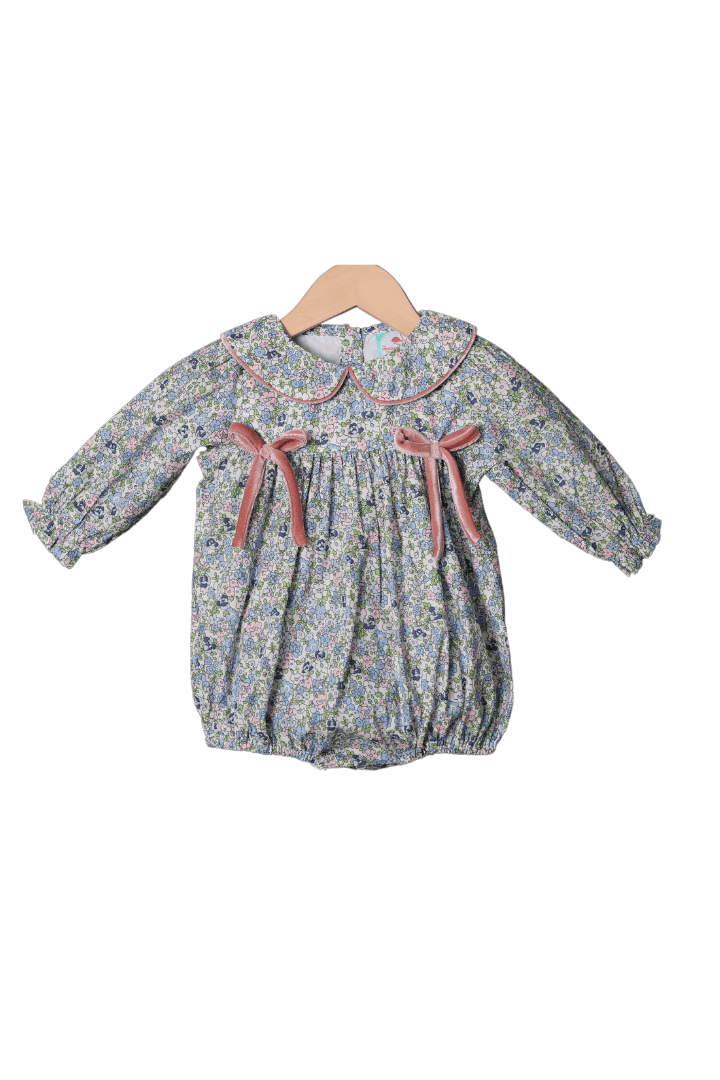 The Smocked Flamingo Apparel & Accessories Pretty Floral Pink Velvet Bow Bubble