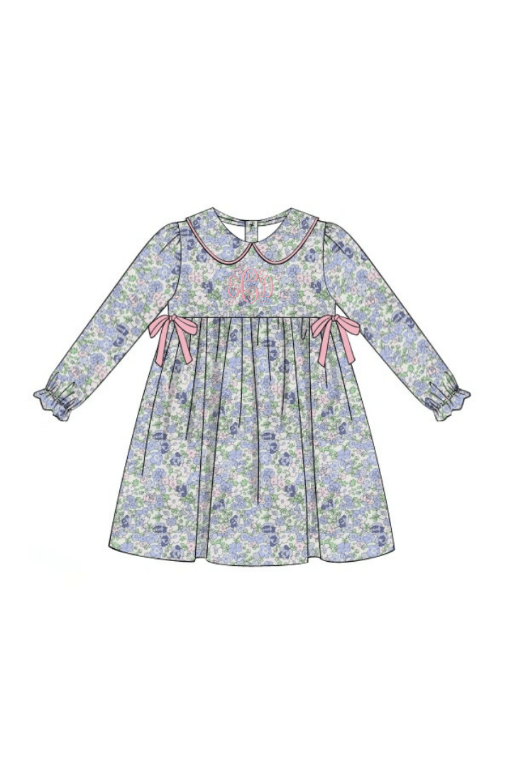 The Smocked Flamingo Apparel & Accessories Pretty in Pink Floral and Pink Velvet Bow Dress