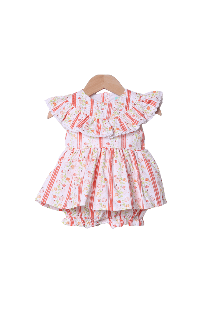 The Smocked Flamingo Apparel & Accessories Pumpkin Trellis Ruffle Bubble