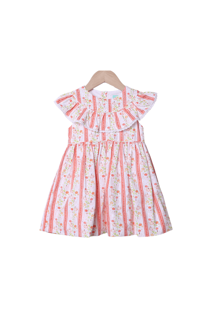 The Smocked Flamingo Apparel & Accessories Pumpkin Trellis Ruffle Dress