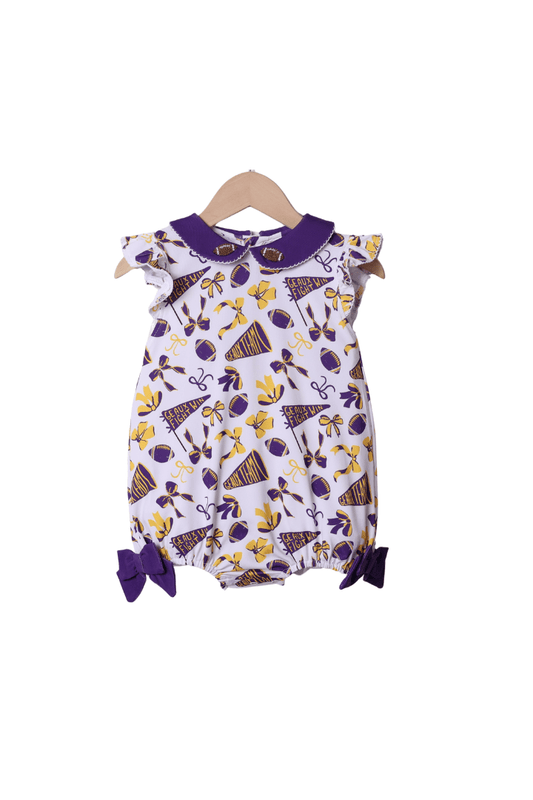 The Smocked Flamingo Apparel & Accessories Purple and Gold French Knot Football Bow Bubble