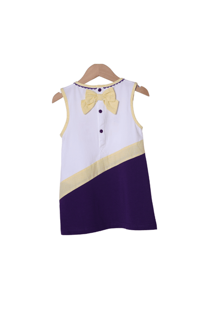 The Smocked Flamingo Apparel & Accessories Purple and Yellow Embroidered Cheer Dress