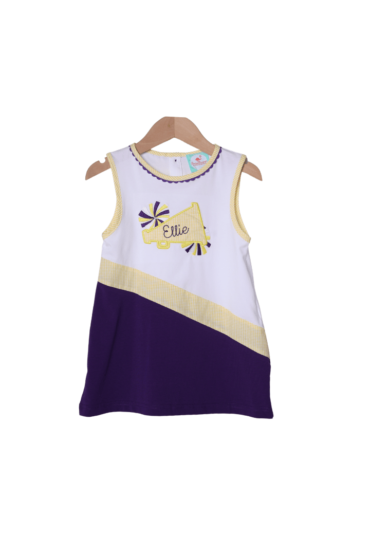 The Smocked Flamingo Apparel & Accessories Purple and Yellow Embroidered Cheer Dress