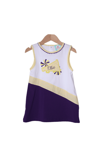 The Smocked Flamingo Apparel & Accessories Purple and Yellow Embroidered Cheer Dress