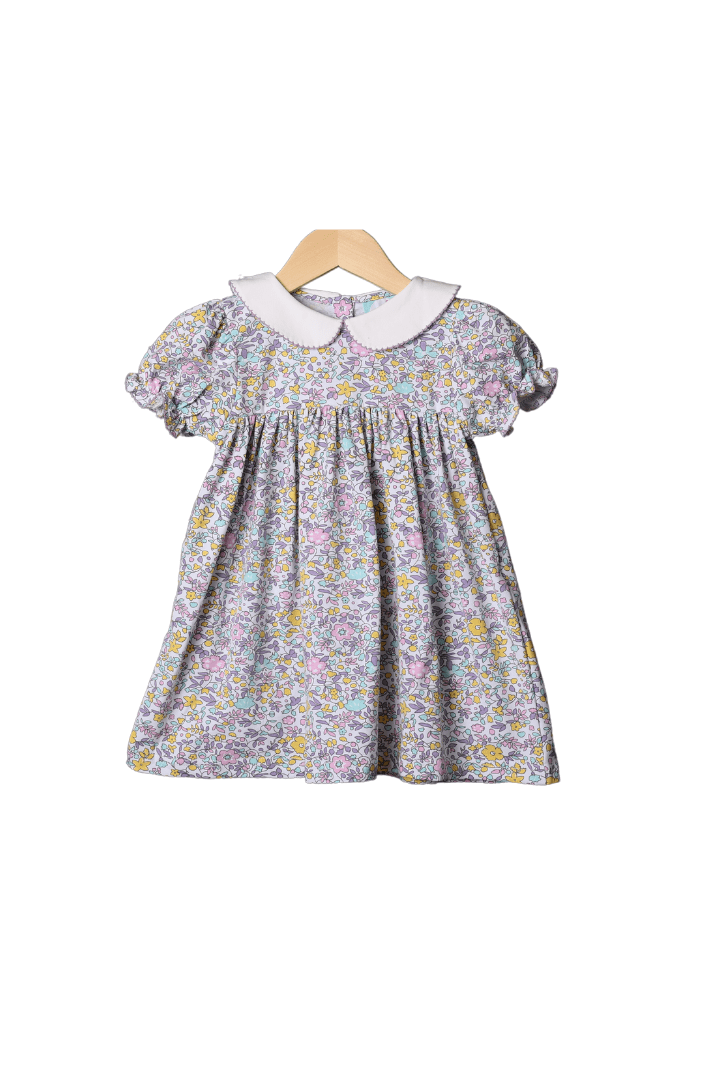 The Smocked Flamingo Apparel & Accessories Purple Floral Peter Pan Collar Knit Dress