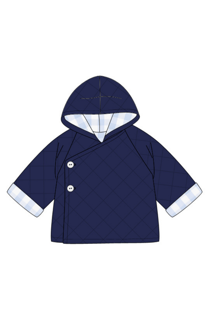 The Smocked Flamingo Apparel & Accessories Quilted Tab Blue Gingham Coat