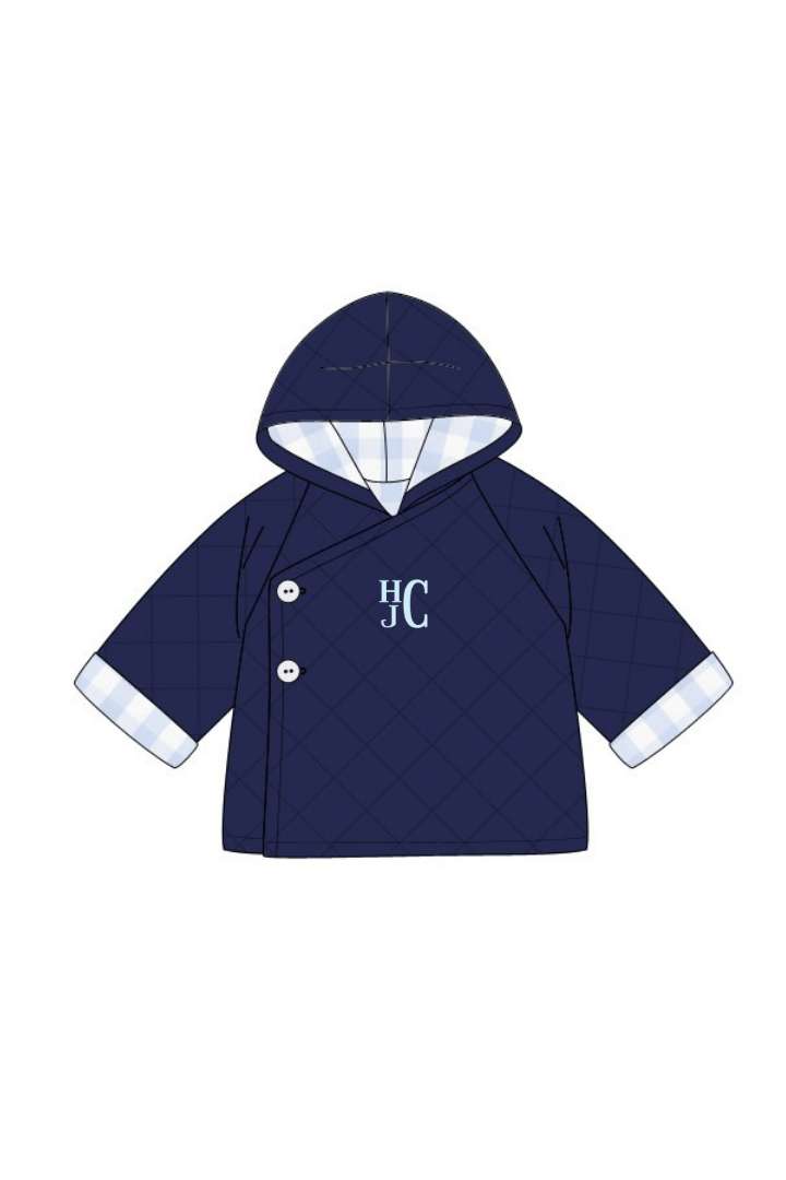 The Smocked Flamingo Apparel & Accessories Quilted Tab Navy Gingham Coat