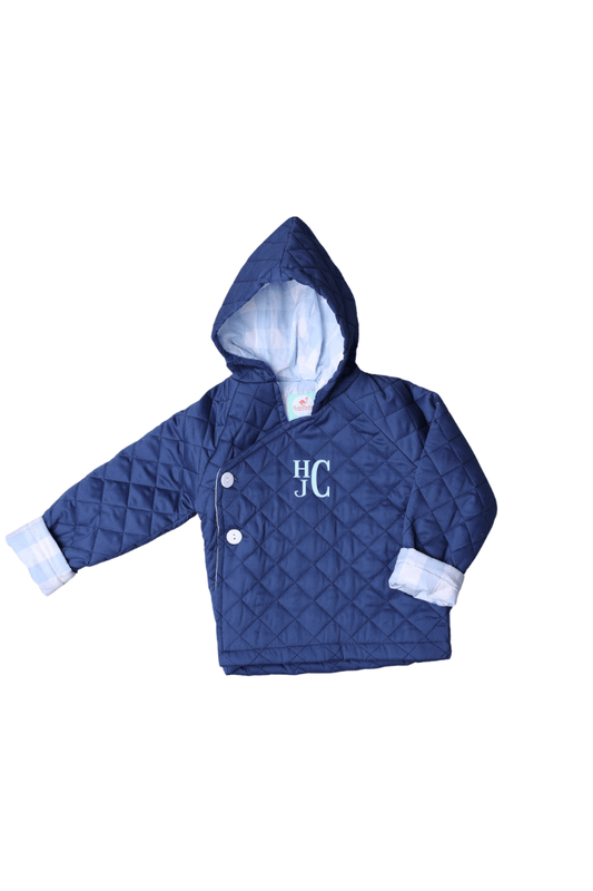The Smocked Flamingo Apparel & Accessories Quilted Tab Navy Gingham Coat