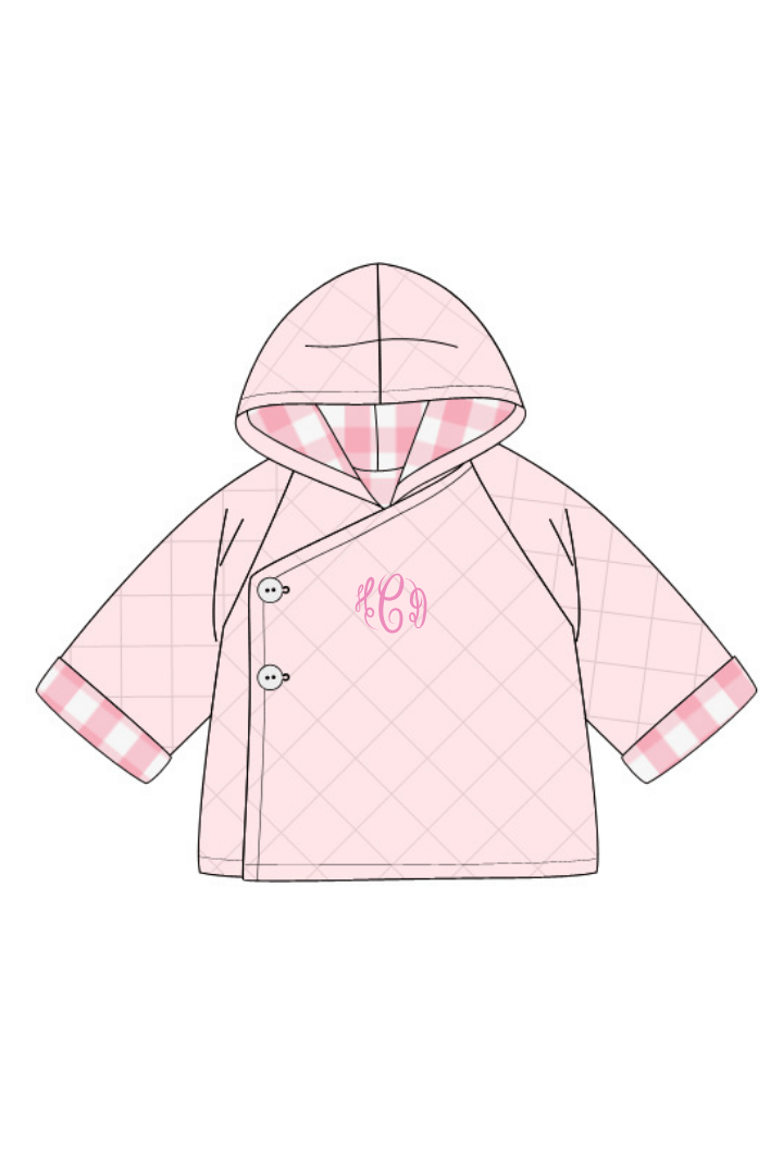 The Smocked Flamingo Apparel & Accessories Quilted Tab Pink Gingham Coat