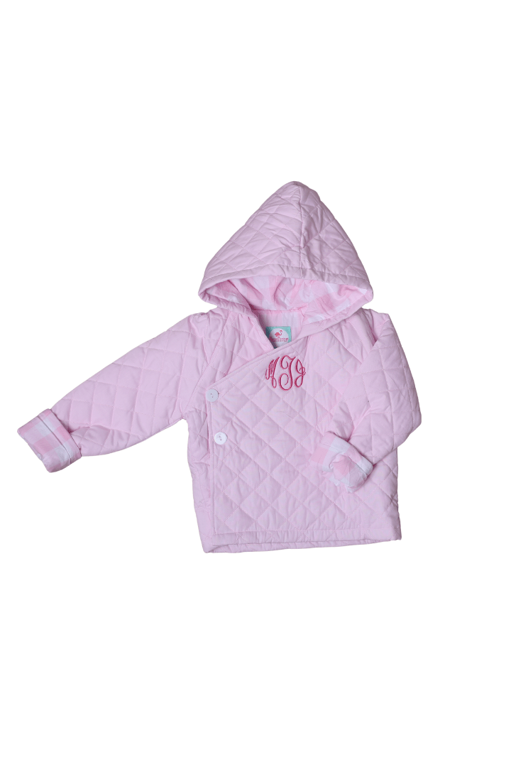 The Smocked Flamingo Apparel & Accessories Quilted Tab Pink Gingham Coat