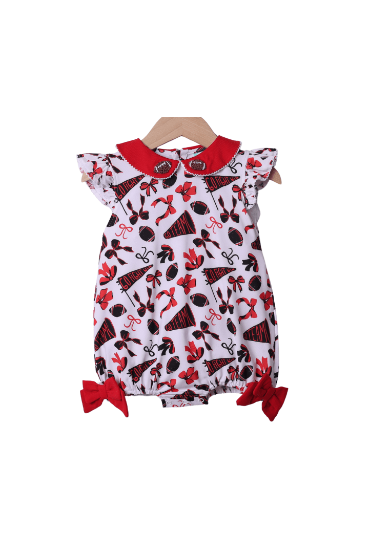 The Smocked Flamingo Apparel & Accessories Red and Black French Knot Football Bow Bubble