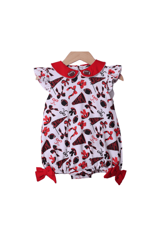 The Smocked Flamingo Apparel & Accessories Red and Black French Knot Football Bow Bubble