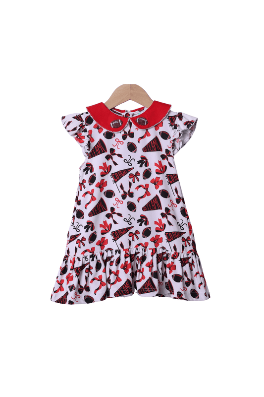 The Smocked Flamingo Apparel & Accessories Red and Black French Knot Football Dress