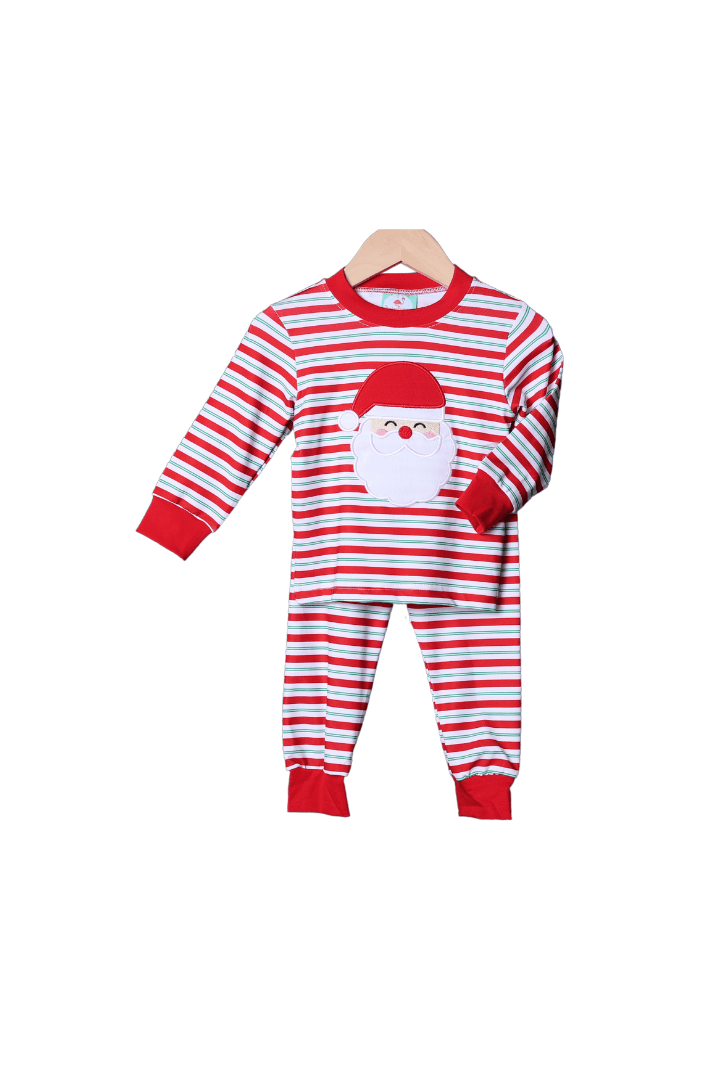 The Smocked Flamingo Apparel & Accessories Red and Green Stripe Santa Pajamas