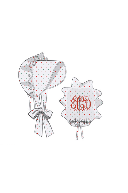 The Smocked Flamingo Apparel & Accessories Red and Green Swiss Dot Bonnet