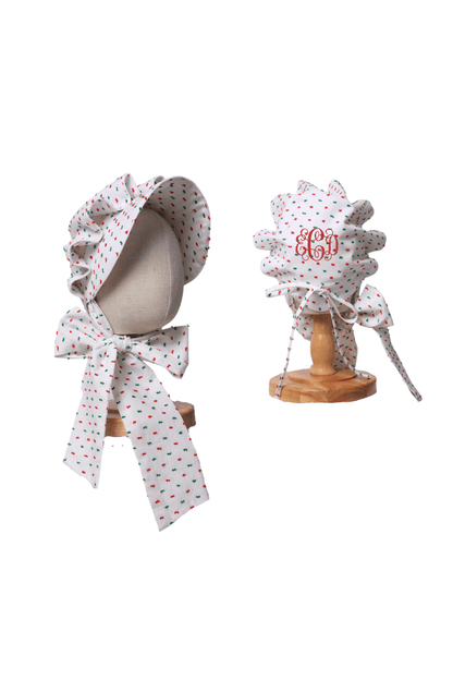 The Smocked Flamingo Apparel & Accessories Red and Green Swiss Dot Bonnet