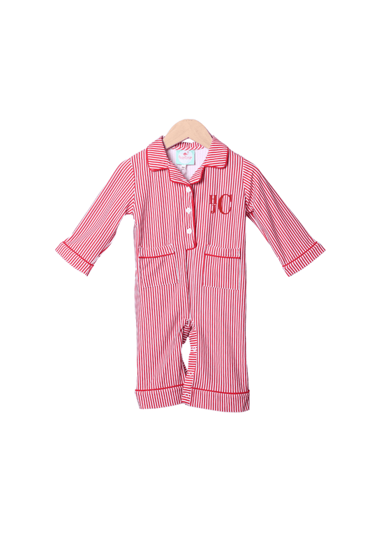 The Smocked Flamingo Apparel & Accessories Red Christmas Stripe Lounge Romper