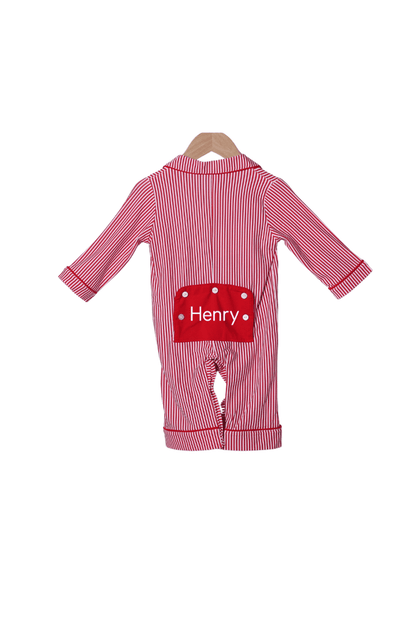 The Smocked Flamingo Apparel & Accessories Red Christmas Stripe Lounge Romper