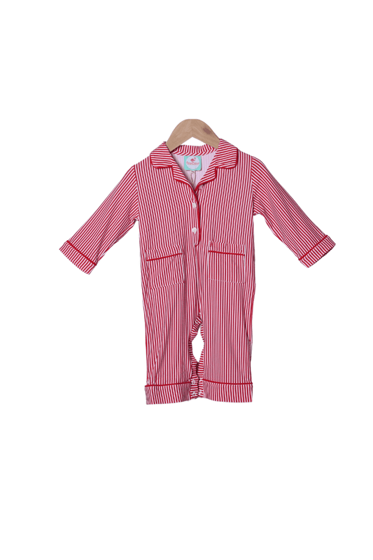The Smocked Flamingo Apparel & Accessories Red Christmas Stripe Lounge Romper