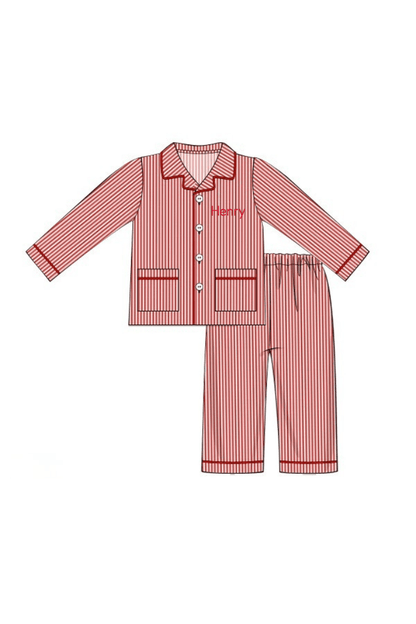The Smocked Flamingo Apparel & Accessories Red Christmas Stripe Lounge Set