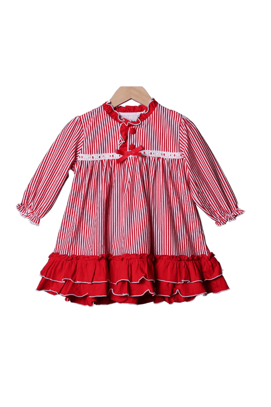 The Smocked Flamingo Apparel & Accessories Red Christmas Stripe Ruffle Gown