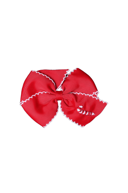 The Smocked Flamingo Apparel & Accessories Red Embroidered Candy Cane Scalloped Edge Grosgrain Bow Red