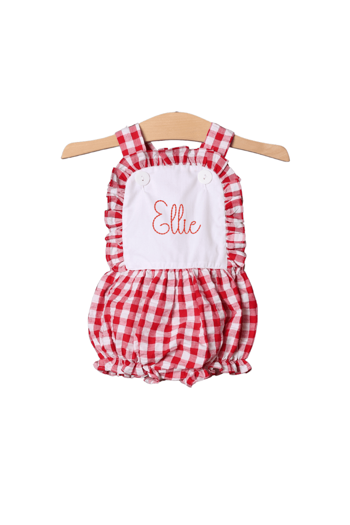 The Smocked Flamingo Apparel & Accessories Red Gingham Mouse Applique Seersucker Bubble