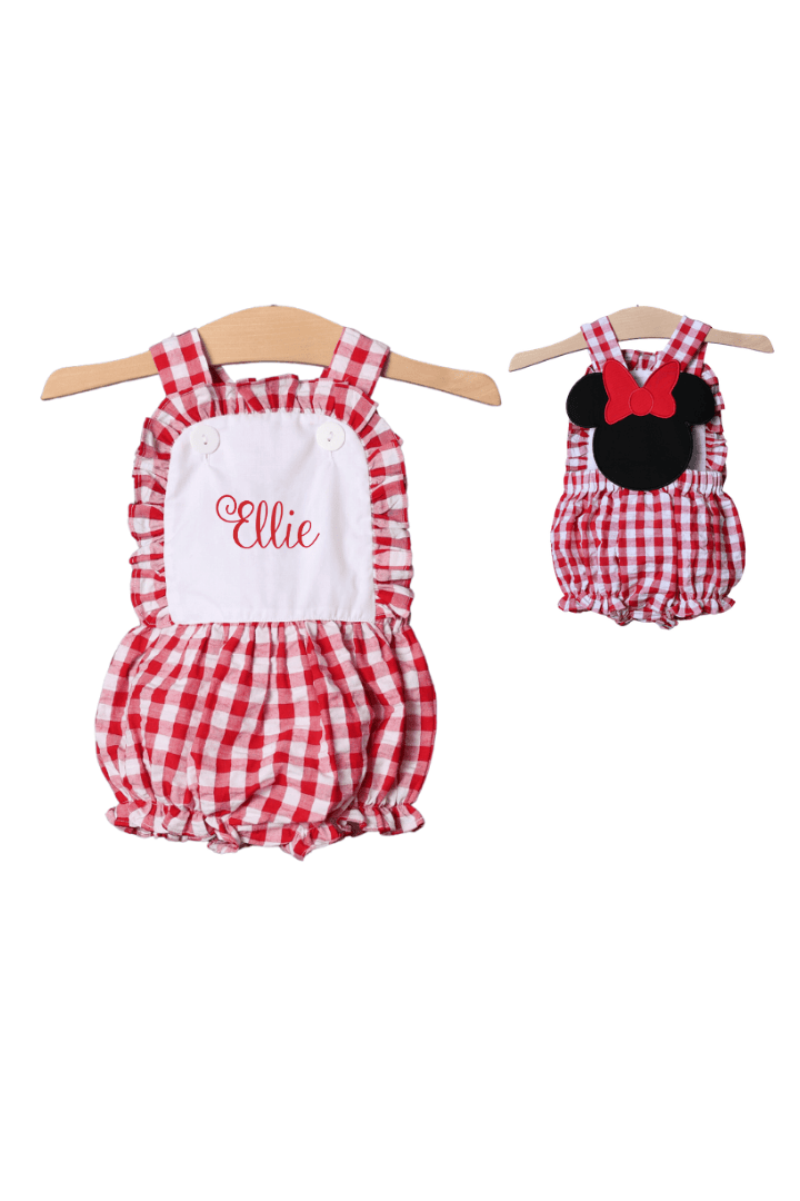 The Smocked Flamingo Apparel & Accessories Red Gingham Mouse Applique Seersucker Bubble