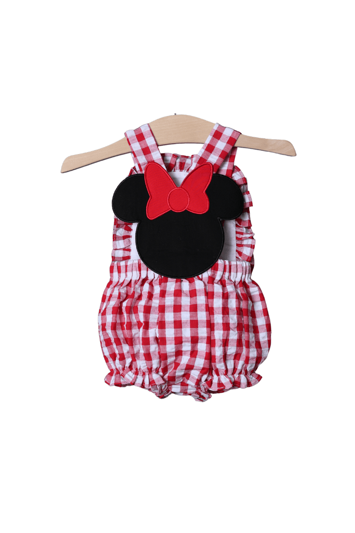 The Smocked Flamingo Apparel & Accessories Red Gingham Mouse Applique Seersucker Bubble