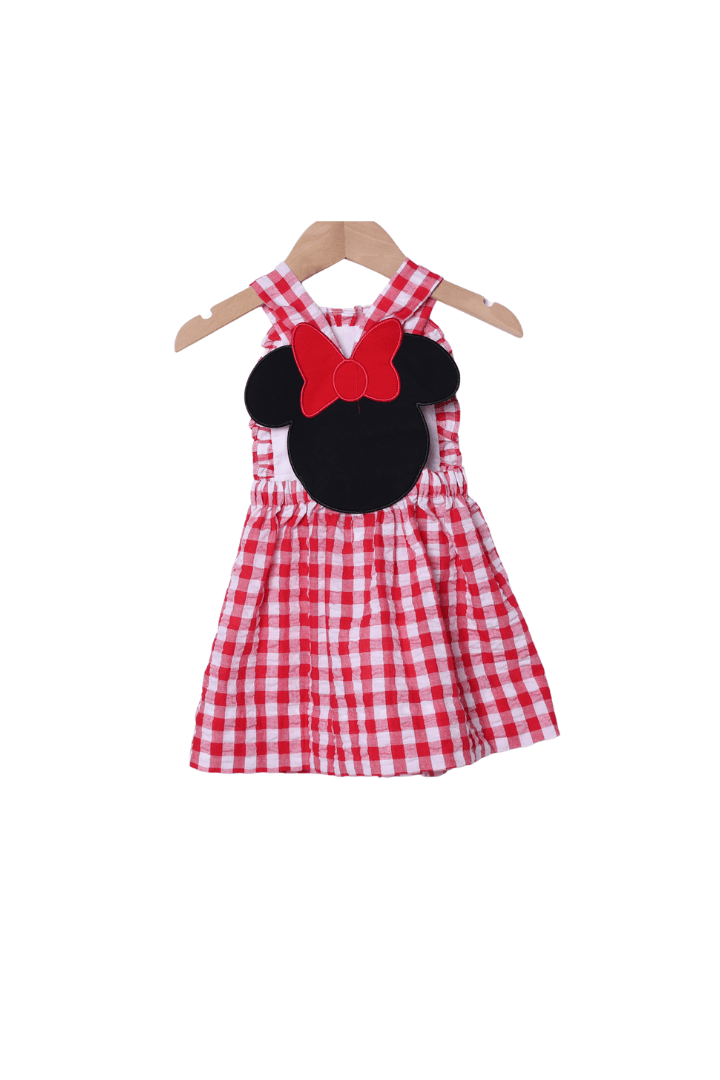 The Smocked Flamingo Apparel & Accessories Red Gingham Mouse Applique Seersucker Dress