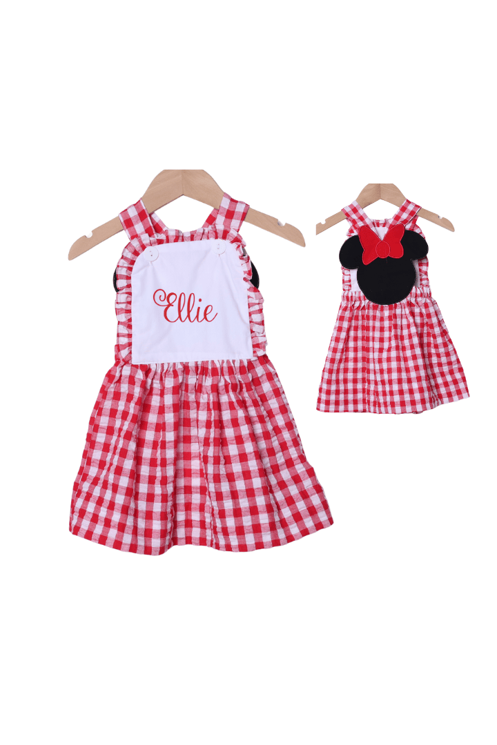 The Smocked Flamingo Apparel & Accessories Red Gingham Mouse Applique Seersucker Dress