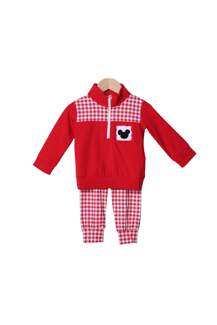 The Smocked Flamingo Apparel & Accessories Red Gingham Mouse Pant Set