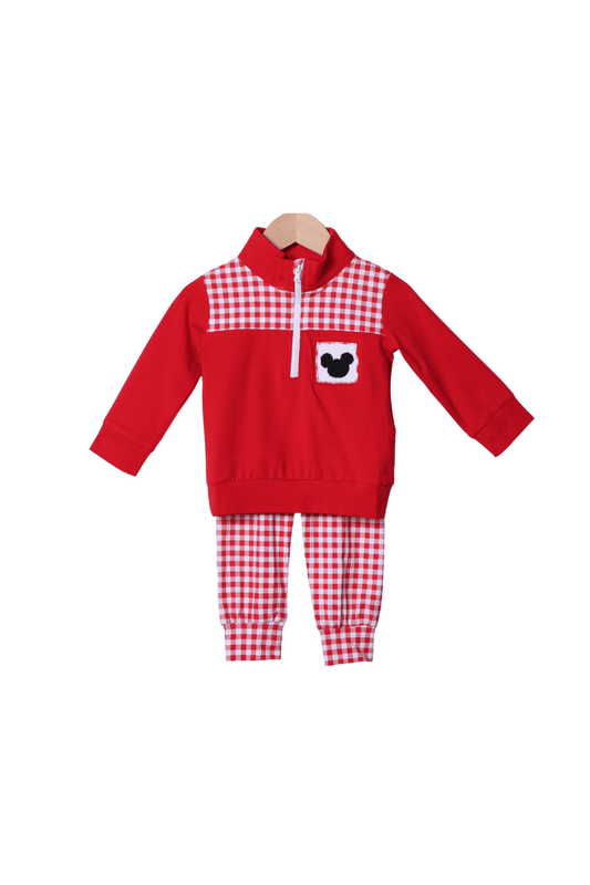 The Smocked Flamingo Apparel & Accessories Red Gingham Mouse Pant Set