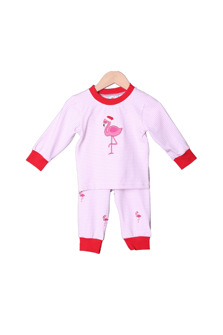 The Smocked Flamingo Apparel & Accessories Red/Pink Embroidered Santa Flamingo Lounge Set