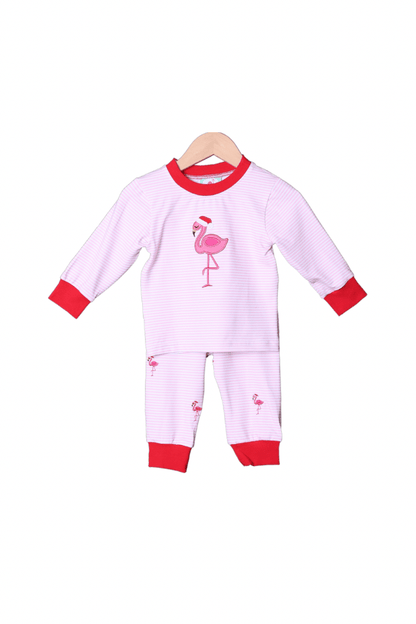 The Smocked Flamingo Apparel & Accessories Red/Pink Embroidered Santa Flamingo Lounge Set